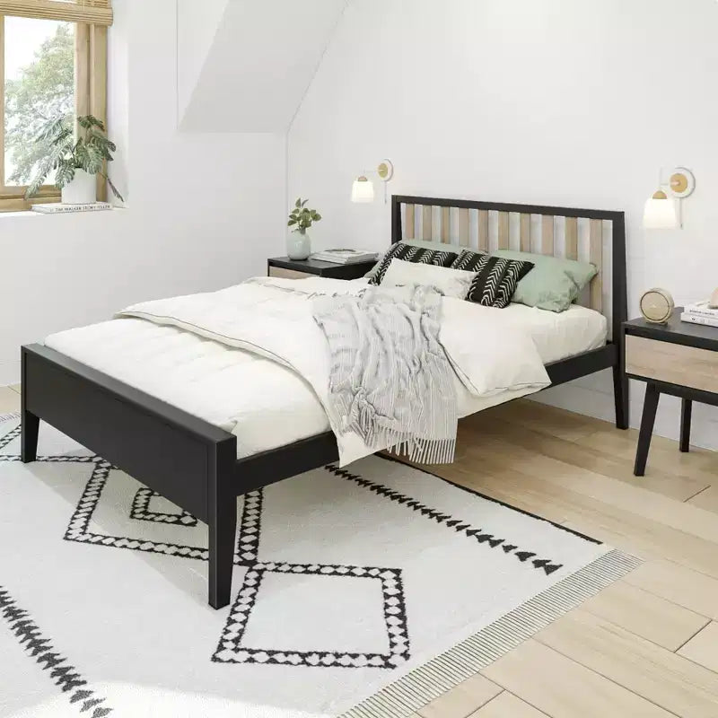 Max & Lily Struttura letto scandinava a una piazza e mezza, piattaforma letto in legno massello con testiera per bambini
