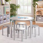 Guidecraft Kids' Nordic Table and Chairs Set: Children's Wooden Round Playroom and Classroom Activity Table for Toddlers with 4 Stools