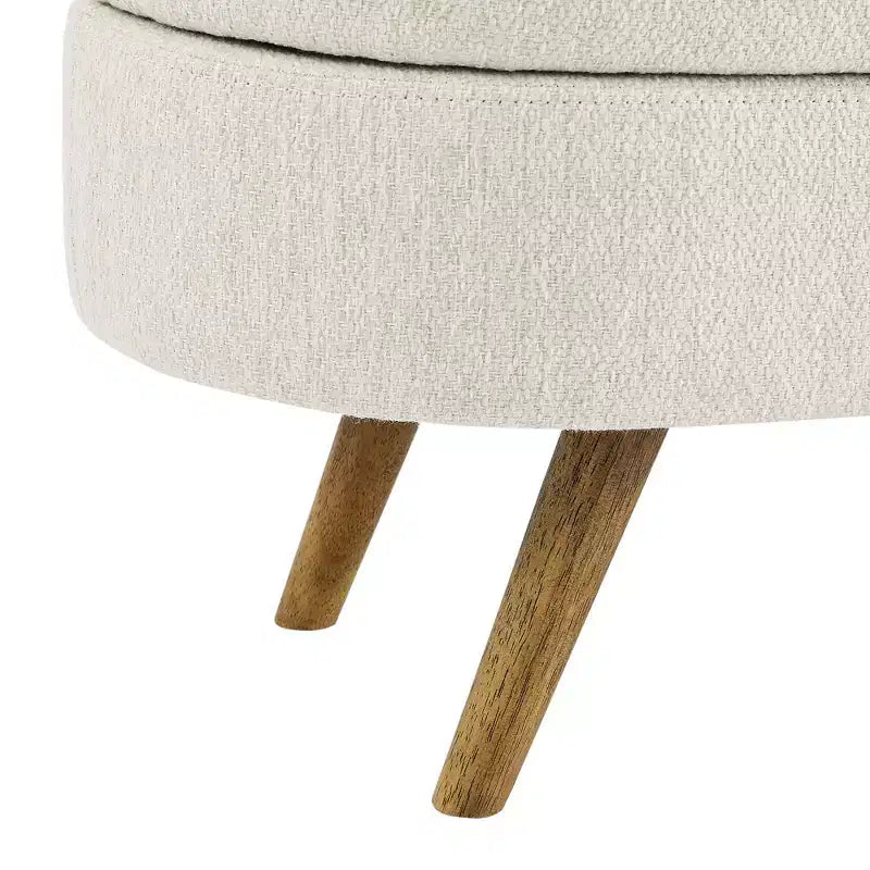 Panca Contenitore Ovale con Gambe in Legno di Hevea, Pouf Moderno Trapuntato - ModernLuxe
