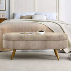Panca Contenitore Ovale con Gambe in Legno di Hevea, Pouf Moderno Trapuntato - ModernLuxe