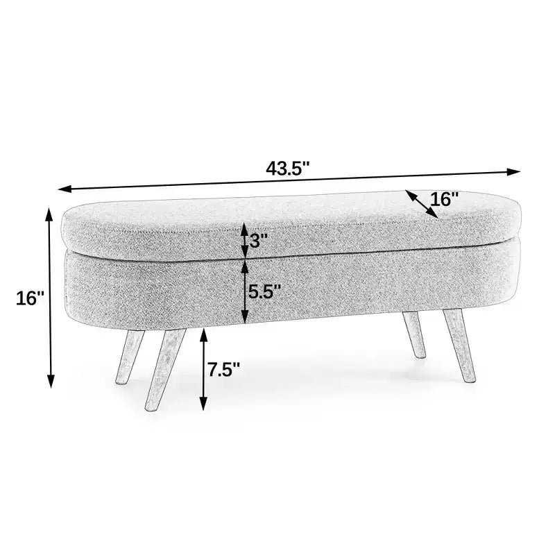 Panca Contenitore Ovale con Gambe in Legno di Hevea, Pouf Moderno Trapuntato - ModernLuxe
