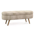 Panca Contenitore Ovale con Gambe in Legno di Hevea, Pouf Moderno Trapuntato - ModernLuxe