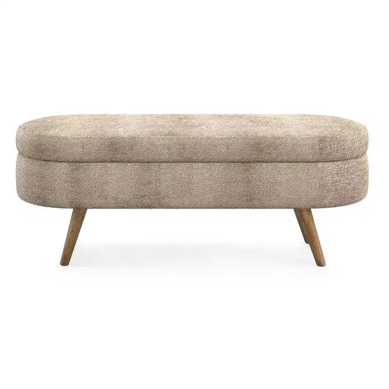 Panca Contenitore Ovale con Gambe in Legno di Hevea, Pouf Moderno Trapuntato - ModernLuxe