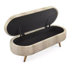 Panca Contenitore Ovale con Gambe in Legno di Hevea, Pouf Moderno Trapuntato - ModernLuxe