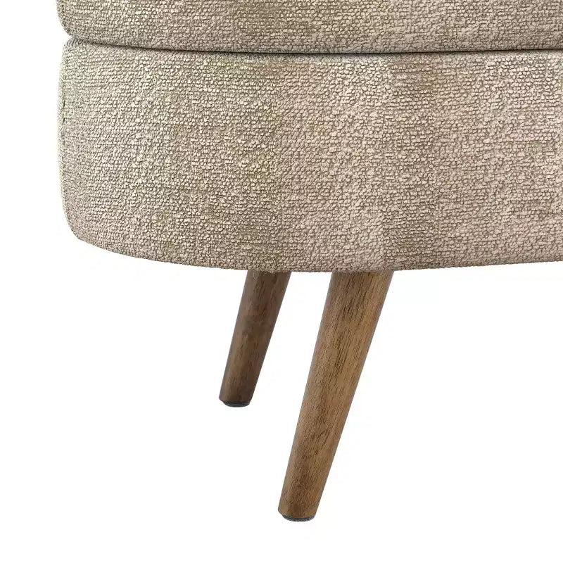 Panca Contenitore Ovale con Gambe in Legno di Hevea, Pouf Moderno Trapuntato - ModernLuxe