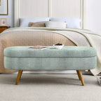 Panca Contenitore Ovale con Gambe in Legno di Hevea, Pouf Moderno Trapuntato - ModernLuxe