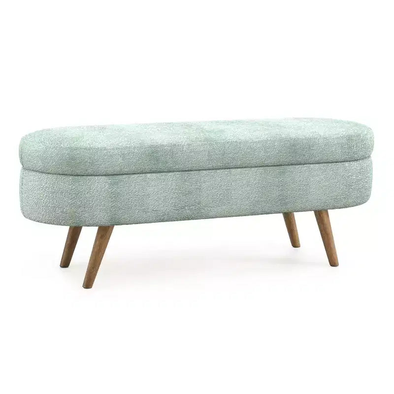 Panca Contenitore Ovale con Gambe in Legno di Hevea, Pouf Moderno Trapuntato - ModernLuxe