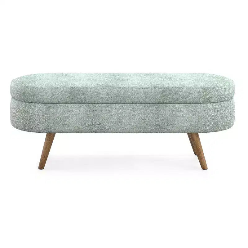 Panca Contenitore Ovale con Gambe in Legno di Hevea, Pouf Moderno Trapuntato - ModernLuxe