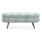 Panca Contenitore Ovale con Gambe in Legno di Hevea, Pouf Moderno Trapuntato - ModernLuxe