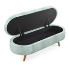 Panca Contenitore Ovale con Gambe in Legno di Hevea, Pouf Moderno Trapuntato - ModernLuxe