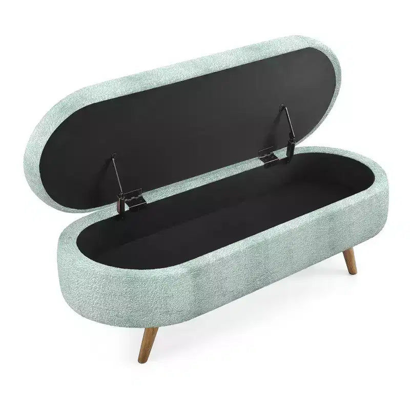 Panca Contenitore Ovale con Gambe in Legno di Hevea, Pouf Moderno Trapuntato - ModernLuxe