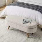 Panca Contenitore Ovale con Gambe in Legno di Hevea, Pouf Moderno Trapuntato - ModernLuxe