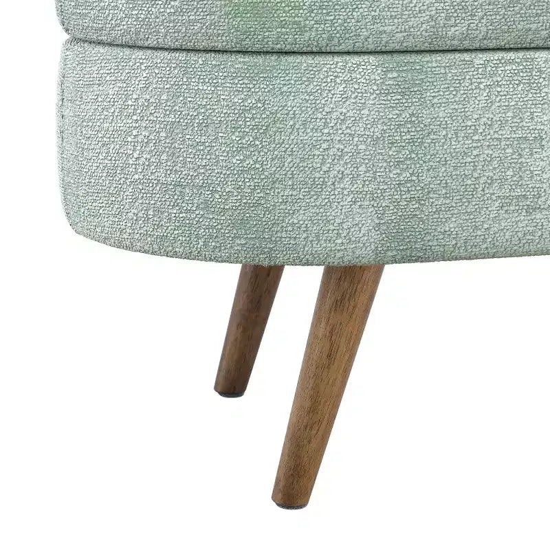 Panca Contenitore Ovale con Gambe in Legno di Hevea, Pouf Moderno Trapuntato - ModernLuxe