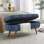 Panca Contenitore Ovale con Gambe in Legno di Hevea, Pouf Moderno Trapuntato - ModernLuxe