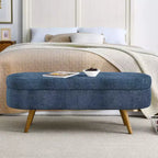 Panca Contenitore Ovale con Gambe in Legno di Hevea, Pouf Moderno Trapuntato - ModernLuxe