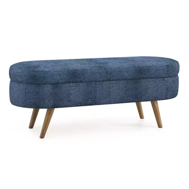 Panca Contenitore Ovale con Gambe in Legno di Hevea, Pouf Moderno Trapuntato - ModernLuxe