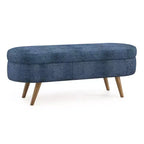 Panca Contenitore Ovale con Gambe in Legno di Hevea, Pouf Moderno Trapuntato - ModernLuxe