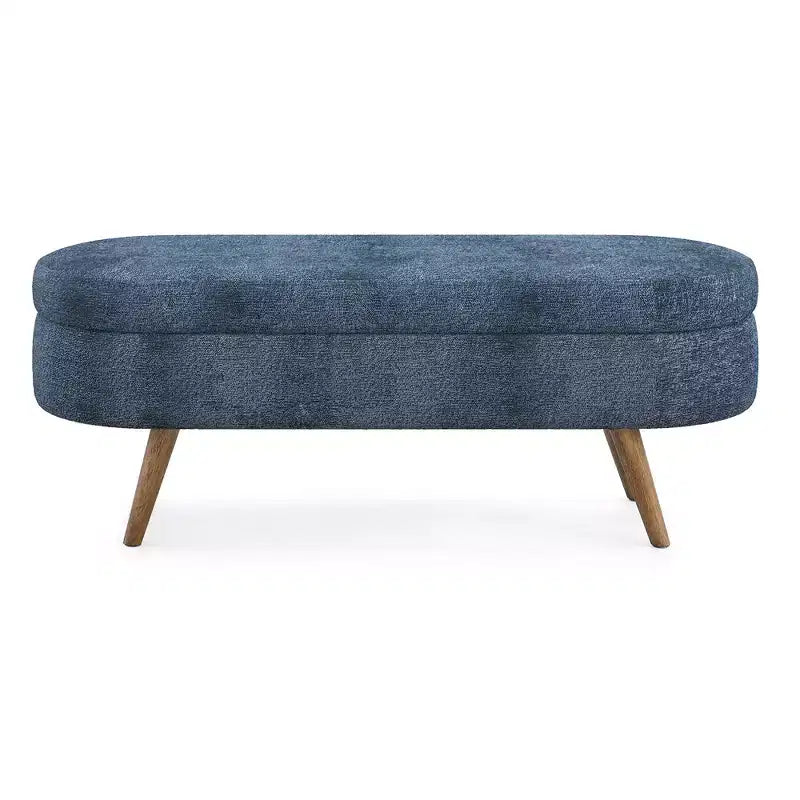 Panca Contenitore Ovale con Gambe in Legno di Hevea, Pouf Moderno Trapuntato - ModernLuxe