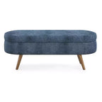 Panca Contenitore Ovale con Gambe in Legno di Hevea, Pouf Moderno Trapuntato - ModernLuxe
