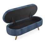 Panca Contenitore Ovale con Gambe in Legno di Hevea, Pouf Moderno Trapuntato - ModernLuxe