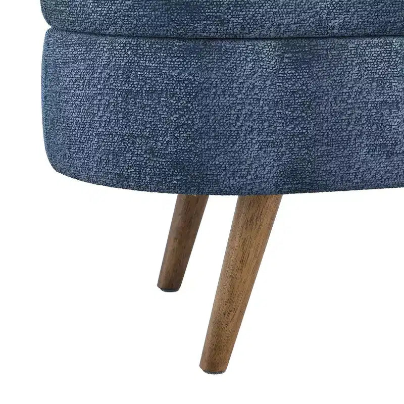 Panca Contenitore Ovale con Gambe in Legno di Hevea, Pouf Moderno Trapuntato - ModernLuxe
