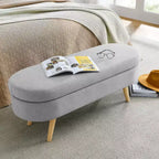 Panca Contenitore Ovale con Gambe in Legno di Hevea, Pouf Moderno Trapuntato - ModernLuxe
