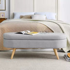 Panca Contenitore Ovale con Gambe in Legno di Hevea, Pouf Moderno Trapuntato - ModernLuxe