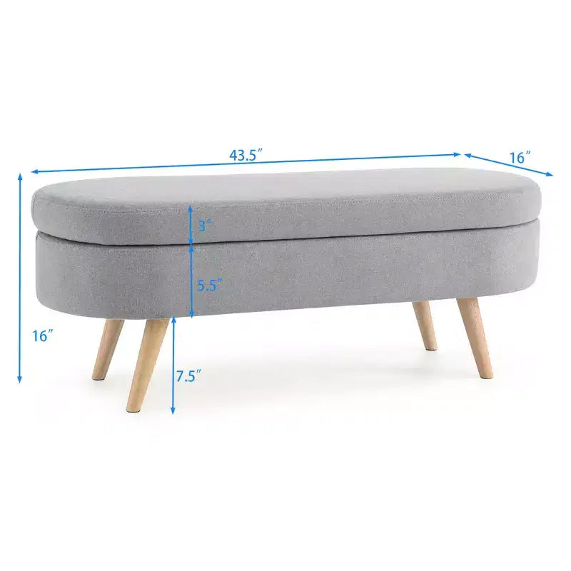 Panca Contenitore Ovale con Gambe in Legno di Hevea, Pouf Moderno Trapuntato - ModernLuxe