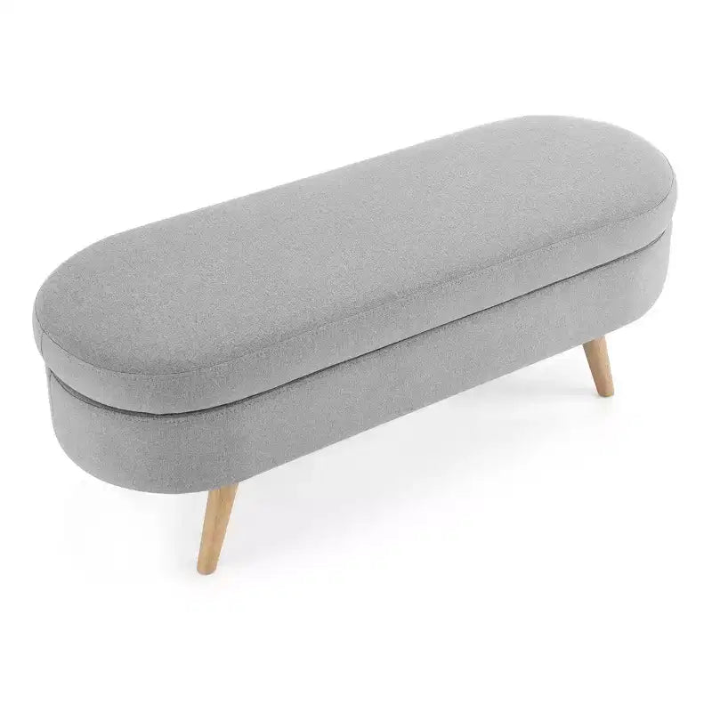 Panca Contenitore Ovale con Gambe in Legno di Hevea, Pouf Moderno Trapuntato - ModernLuxe