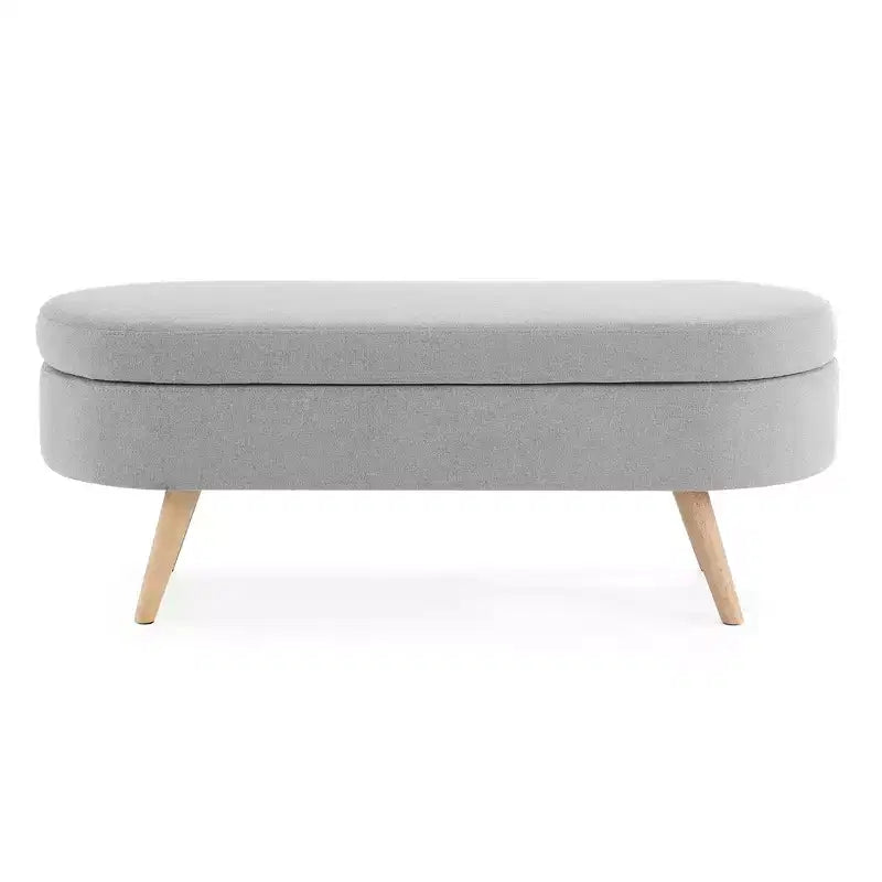 Panca Contenitore Ovale con Gambe in Legno di Hevea, Pouf Moderno Trapuntato - ModernLuxe