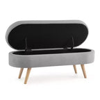 Panca Contenitore Ovale con Gambe in Legno di Hevea, Pouf Moderno Trapuntato - ModernLuxe
