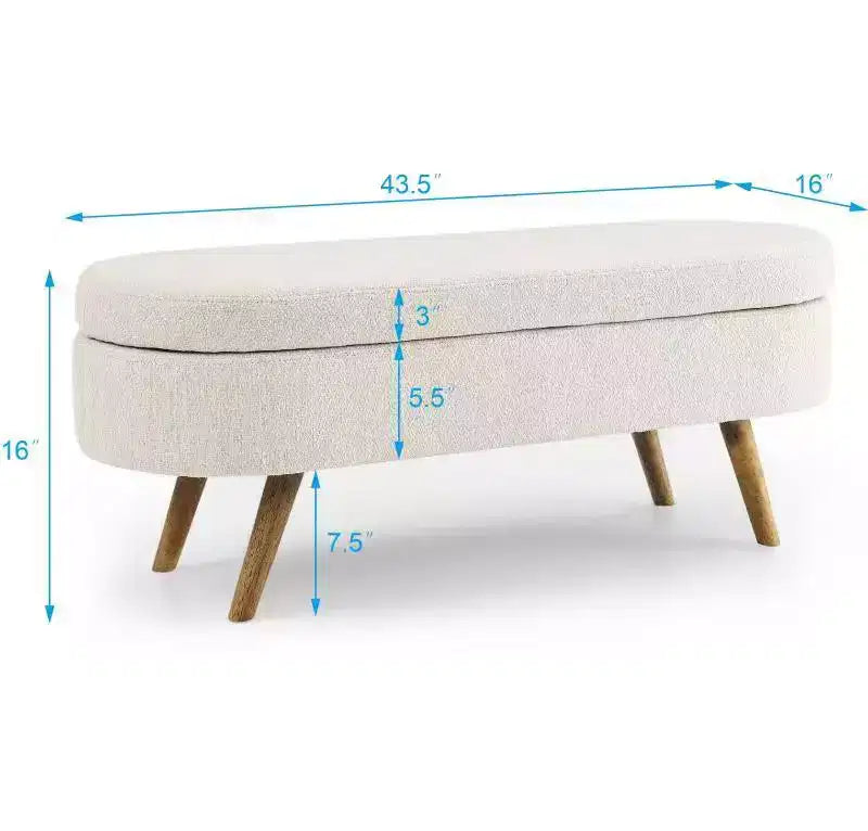 Panca Contenitore Ovale con Gambe in Legno di Hevea, Pouf Moderno Trapuntato - ModernLuxe