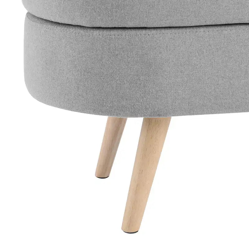 Panca Contenitore Ovale con Gambe in Legno di Hevea, Pouf Moderno Trapuntato - ModernLuxe