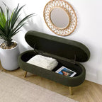 Panca Contenitore Ovale con Gambe in Legno di Hevea, Pouf Moderno Trapuntato - ModernLuxe