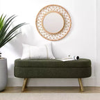 Panca Contenitore Ovale con Gambe in Legno di Hevea, Pouf Moderno Trapuntato - ModernLuxe