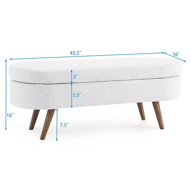 Panca Contenitore Ovale con Gambe in Legno di Hevea, Pouf Moderno Trapuntato - ModernLuxe