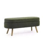 Panca Contenitore Ovale con Gambe in Legno di Hevea, Pouf Moderno Trapuntato - ModernLuxe