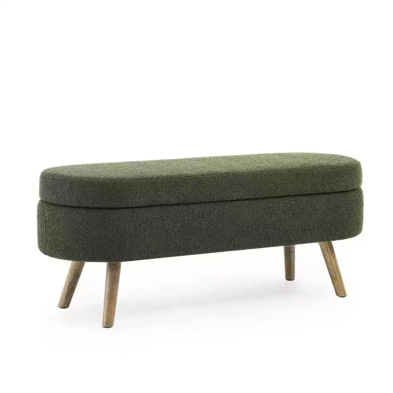 Panca Contenitore Ovale con Gambe in Legno di Hevea, Pouf Moderno Trapuntato - ModernLuxe