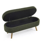 Panca Contenitore Ovale con Gambe in Legno di Hevea, Pouf Moderno Trapuntato - ModernLuxe