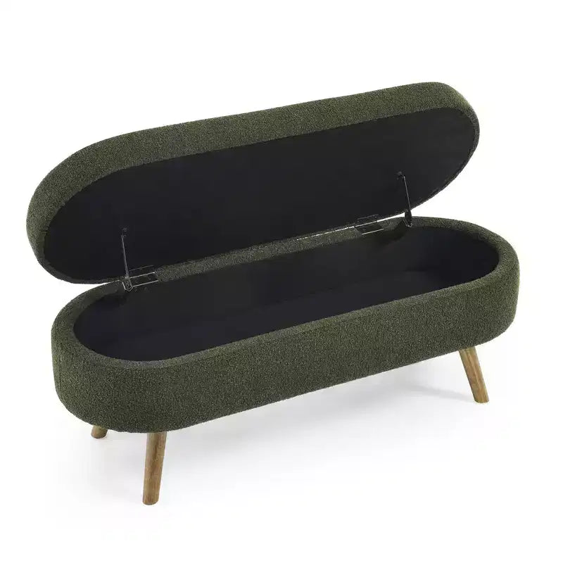 Panca Contenitore Ovale con Gambe in Legno di Hevea, Pouf Moderno Trapuntato - ModernLuxe