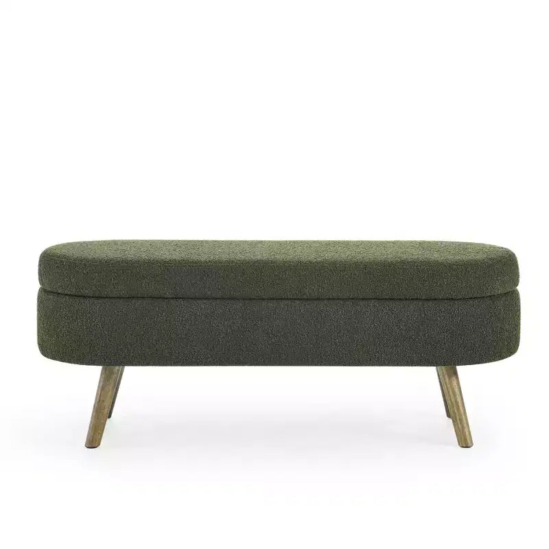 Panca Contenitore Ovale con Gambe in Legno di Hevea, Pouf Moderno Trapuntato - ModernLuxe