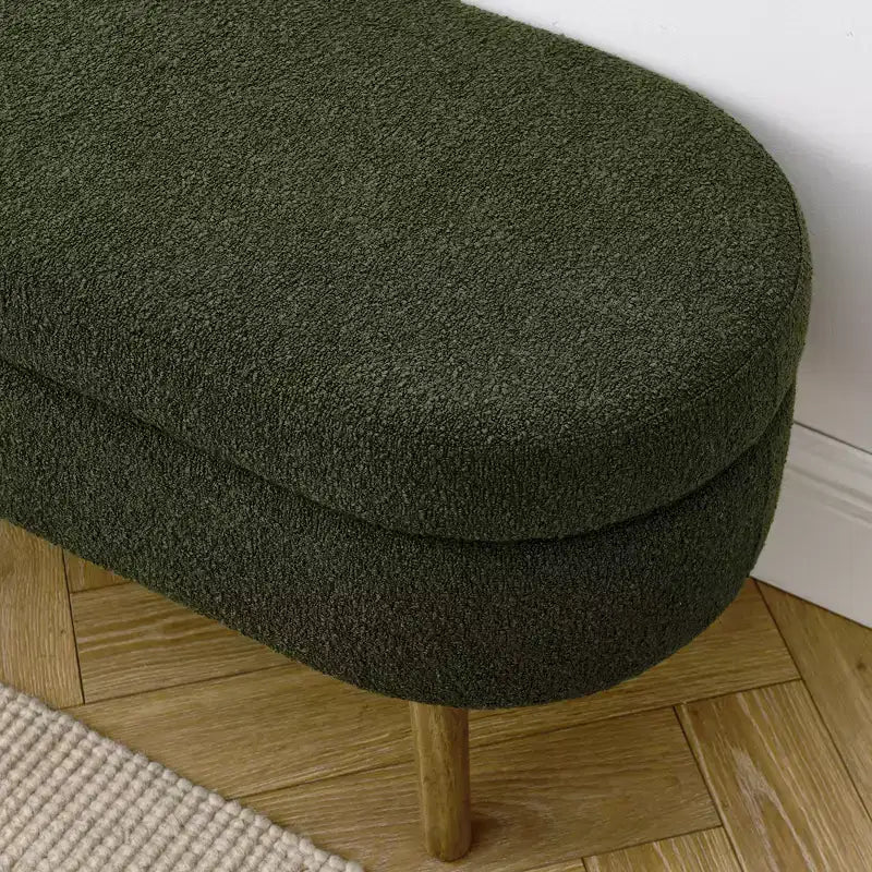 Panca Contenitore Ovale con Gambe in Legno di Hevea, Pouf Moderno Trapuntato - ModernLuxe