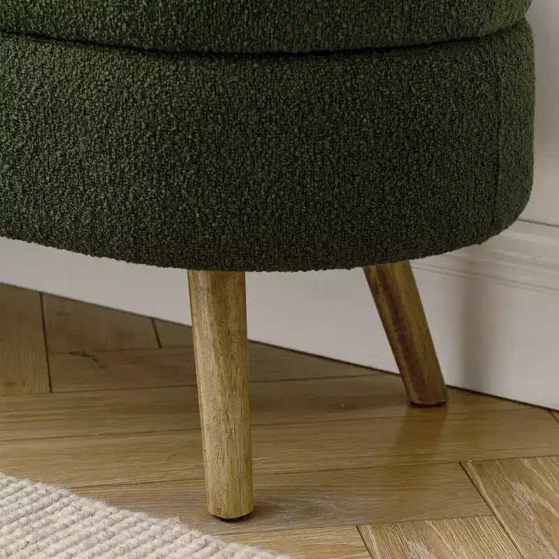 Panca Contenitore Ovale con Gambe in Legno di Hevea, Pouf Moderno Trapuntato - ModernLuxe