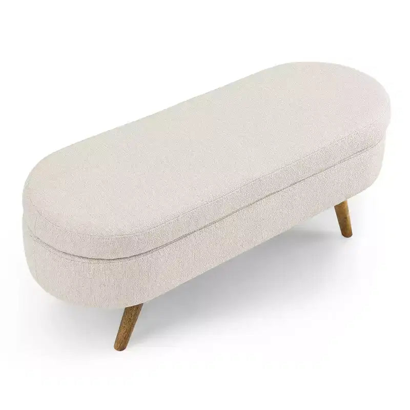 Panca Contenitore Ovale con Gambe in Legno di Hevea, Pouf Moderno Trapuntato - ModernLuxe