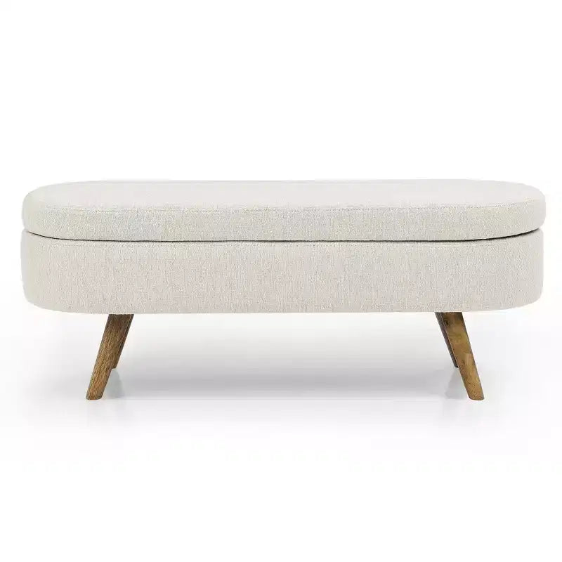 Panca Contenitore Ovale con Gambe in Legno di Hevea, Pouf Moderno Trapuntato - ModernLuxe
