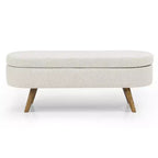 Panca Contenitore Ovale con Gambe in Legno di Hevea, Pouf Moderno Trapuntato - ModernLuxe