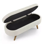 Panca Contenitore Ovale con Gambe in Legno di Hevea, Pouf Moderno Trapuntato - ModernLuxe