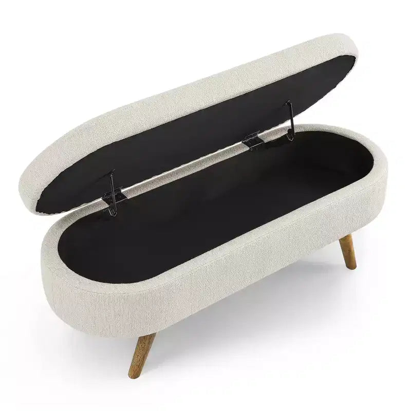 Panca Contenitore Ovale con Gambe in Legno di Hevea, Pouf Moderno Trapuntato - ModernLuxe