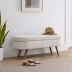 Oval Storage Bench with Rubberwood Legs, Modern Tufted Ottoman - ModernLuxe