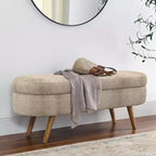 Panca Contenitore Ovale con Gambe in Legno di Hevea, Pouf Moderno Trapuntato - ModernLuxe